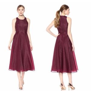 Nicole Miller Fit and Flare Midi Burgundy Dress Size 2